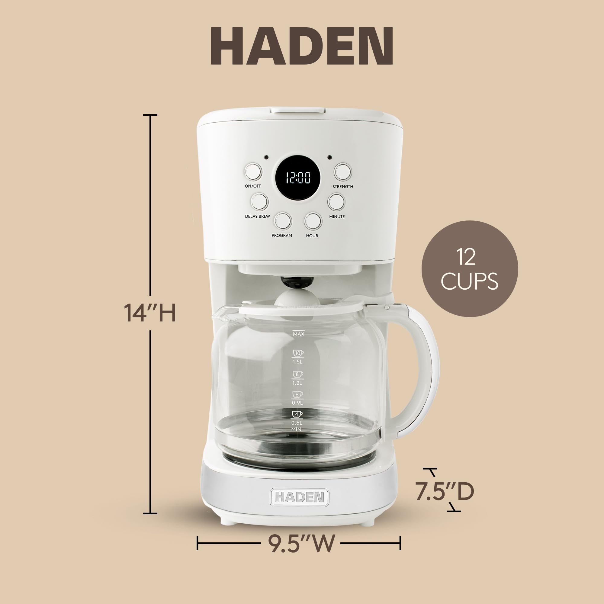 HADEN Coffee Machine, 12 Cup Programmable Drip Coffee Maker
