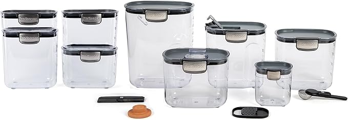 ProKeeper+ Airtight Food Storage Container Set – Clear Plastic Flour and Sugar Canister Set with Magnetic Accessories for Kitchen Organization (White