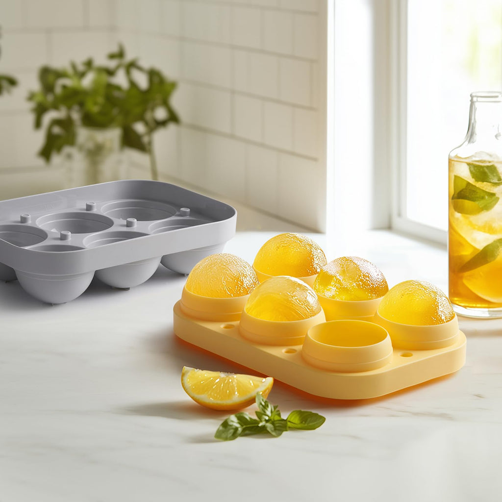 Winrock 2.5inch Spherical Ice Ball Tray For Whiskey, Big Ice Freezer Mold for Cocktails，Easy Fill In & Release Ice Cube Mold, Durable &Reusable Spherical Ice Maker (Sunshine)