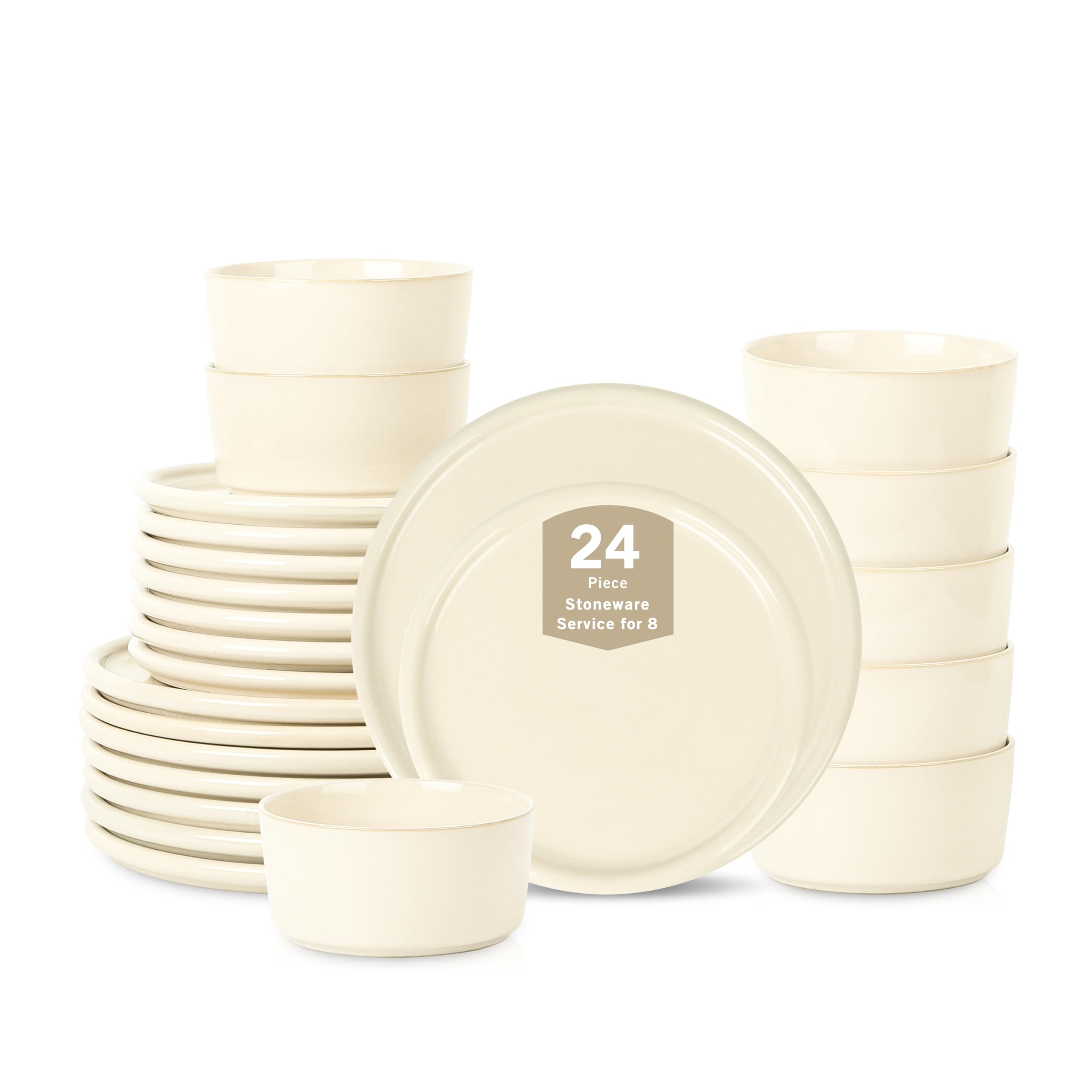 Stone Lain Eden 24-Piece Dinnerware Set Stoneware, Plates and Bowls Set, Dishwasher and Microwave Safe Dish, Dish Set for 8, Beige
