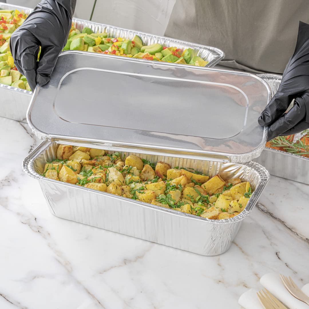 Restaurantware Aluminum Pan Cover 25 Count 12.69 x 6.56 Inch Oven Friendly Disposable Pan Lid 1/3 Size Foil Lid Temperature-Sealing Silver For Catering And Food Storage