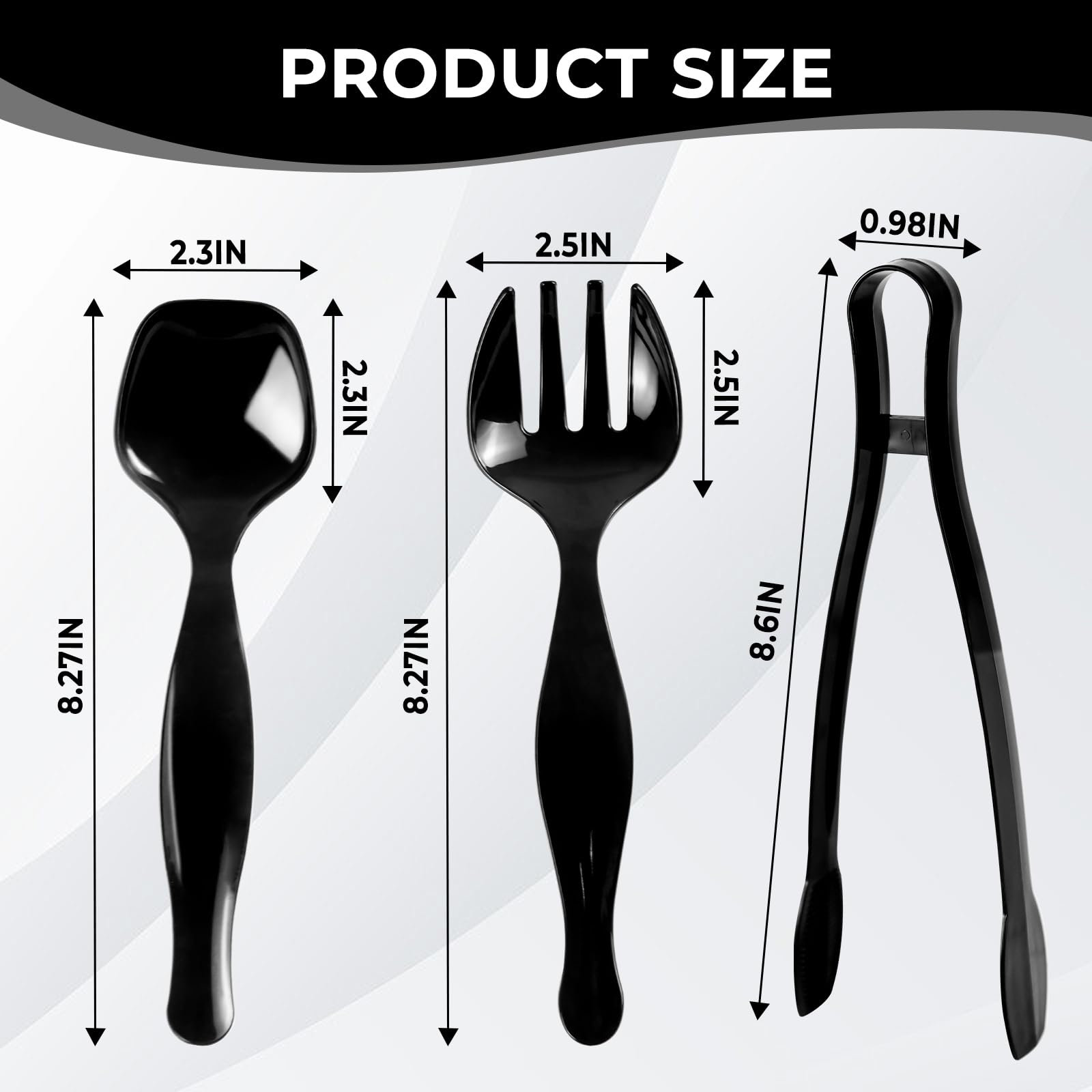 18 Count Plastic Serving Utensils Set, Disposable Serving Utensils for Catering Party Events, Including Black Plastic Spoons, Tongs and Forks (Black, 18pcs utensils)