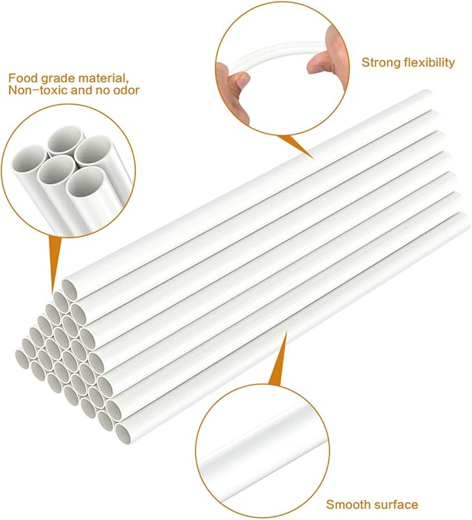 White Plastic Cake Dowel Rods for Tiered Cake Construction and Stacking Supporting Cake Round Dowels Straws with 0.4 Inch Diameter (12 Inch Length)