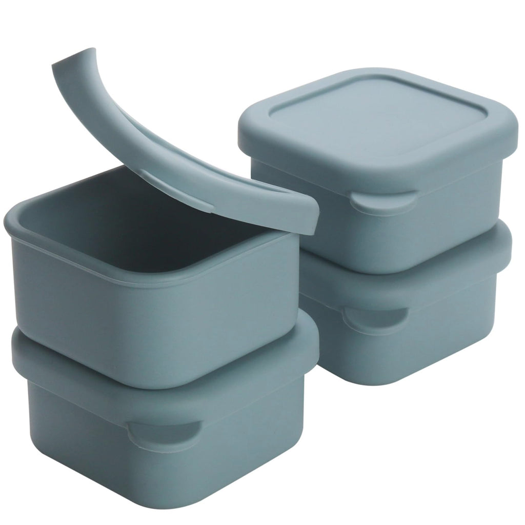 BECOKIT 1/2 Cup Silicone Freezer Tray With Lid - Silicone Freezer Molds 4-Pack For meal prep & freezing of various sauces and other dishes, makes 4 perfect 1/2 cup portions cubes (Blue 4 Pack)
