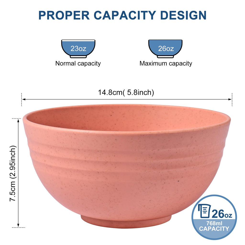 HOTEC 12-PACK BPA Free Unbreakable Plastic Cereal Bowls - Microwave & Dishwasher Safe Soup Salad Camping Bowls, 26OZ, Multicolor