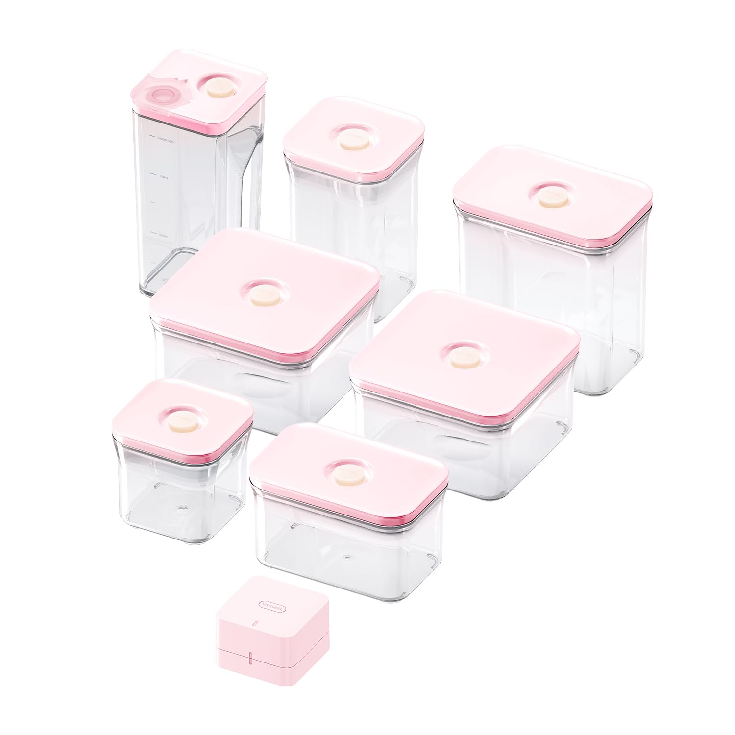 VAKUEN Premium Airtight Food Storage Containers ROSE 8P/SET, 6pcs Container, 1pcs Water Pitcher and Vacuum Sealer. Patented Double Silicone Lining, 100% Leak Proof, BPA-FREE