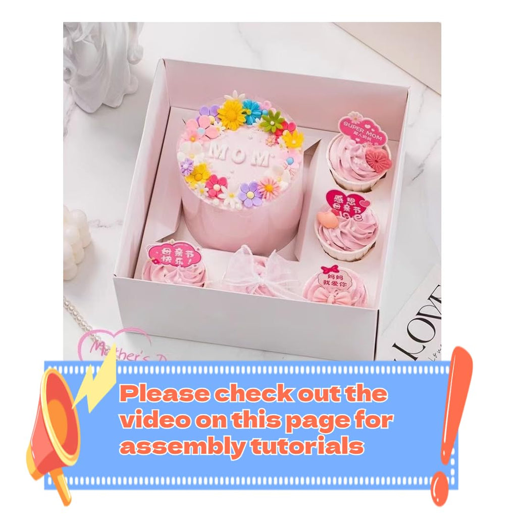 SAHROO Bento Cake and Cupcake Box 4-inch Cake and 5 Cupcakes Box 10 Sets for Family Dinner Birthday Party Picnic Gift