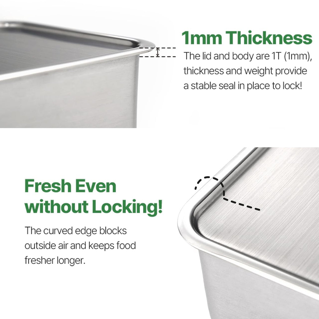 EVERSTEN CuBE Low 3PCS Set Stainless Steel Food Storage Containers With Lids and 3 Net Kitchen Appliances Dishwasher Safe Premium South Korea