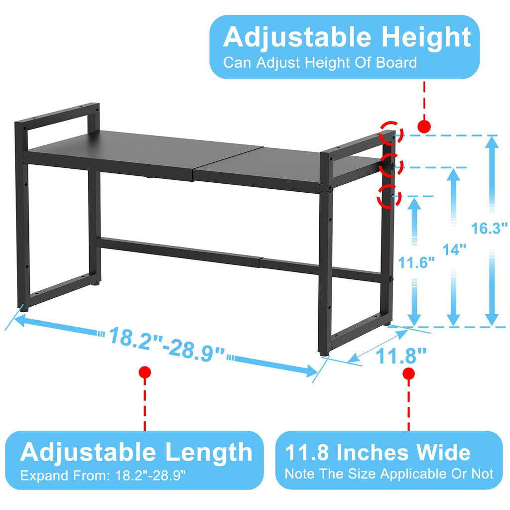 Expandable Metal Storage Shelves, 110LBS Heavy Duty Shelving Units and Storage for Pots Pans Small Appliances, Adjustable Metal Storage Shelf Organizer Rack for Kitchen Cabinets Closet Pantry Garage