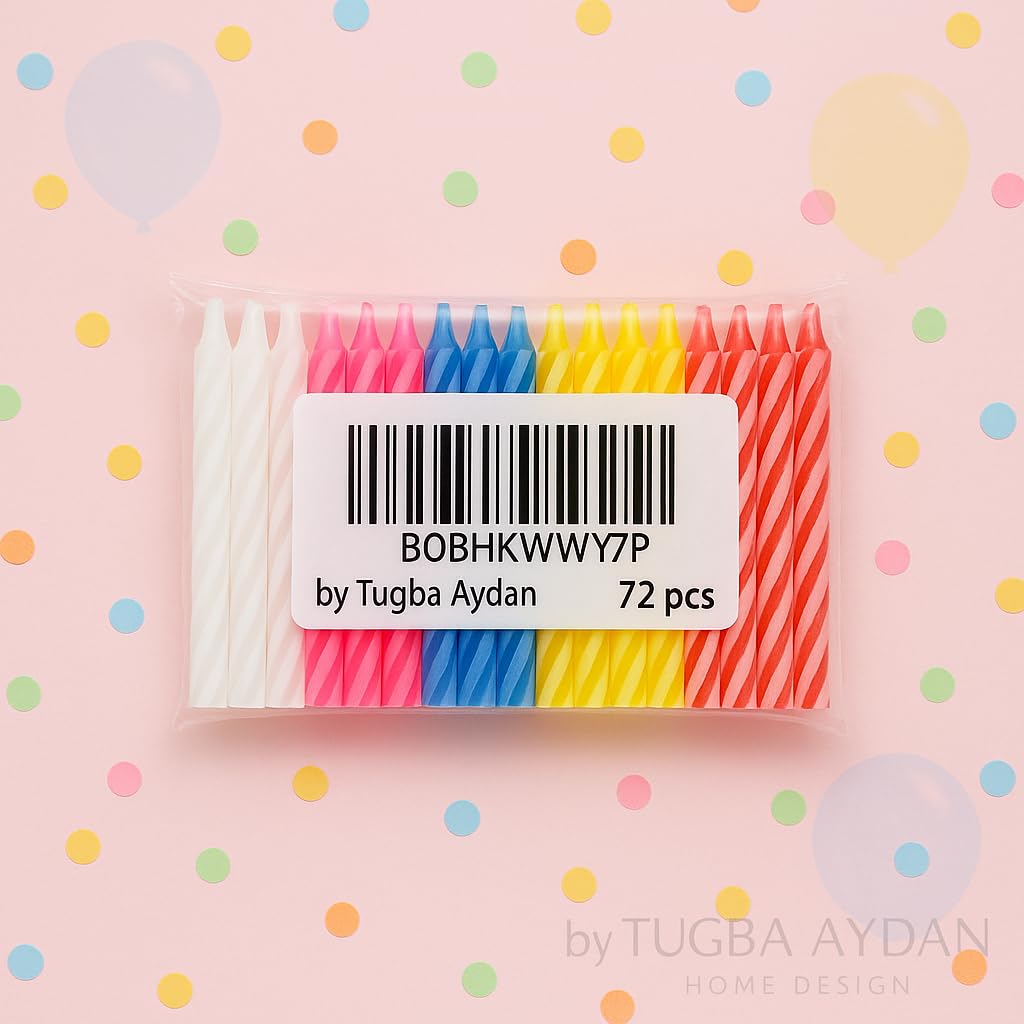 Bulk Birthday Candles for Cake – 72 Count Mixed Color Pack, Traditional Birthday Candles for All Ages & Party Themes