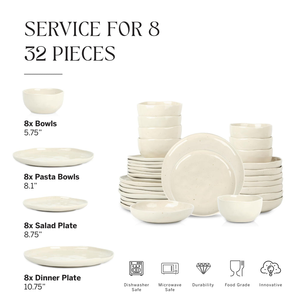 Stone Lain Mirella 16-Piece Dinnerware Set Stoneware, Borosilicate Glass, Beige