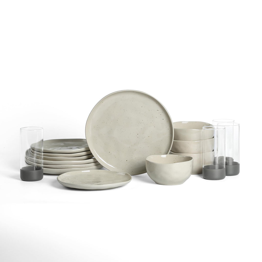 Stone Lain Mirella 16-Piece Dinnerware Set Stoneware, Borosilicate Glass, Beige