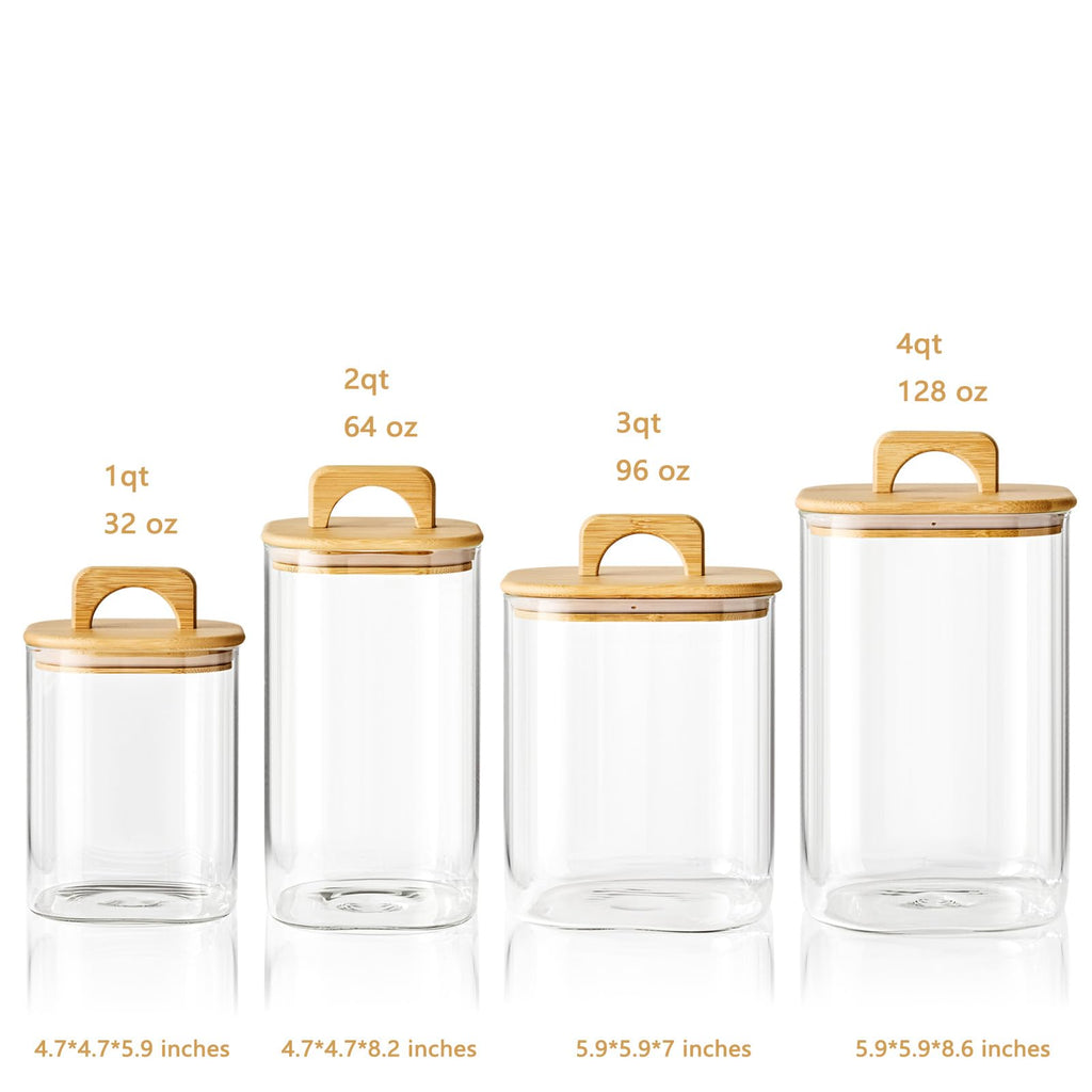 Sweejar 3 qt Glass Jars for Laundry Room Organization, 96 oz Laundry Pods Container, Glass Food Storage Jars with Airtight Lid, 2 Pack, Hand Lid