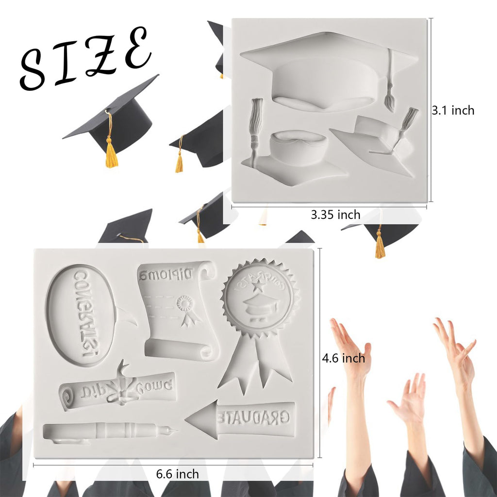 Sakolla Graduation Fondant Molds Silicone Doctoral Cap Diploma Chocolate Candy Molds Congrats Grad Congratulations Mould Cake Toppers Party Decorations for 2026 Graduation Celebration