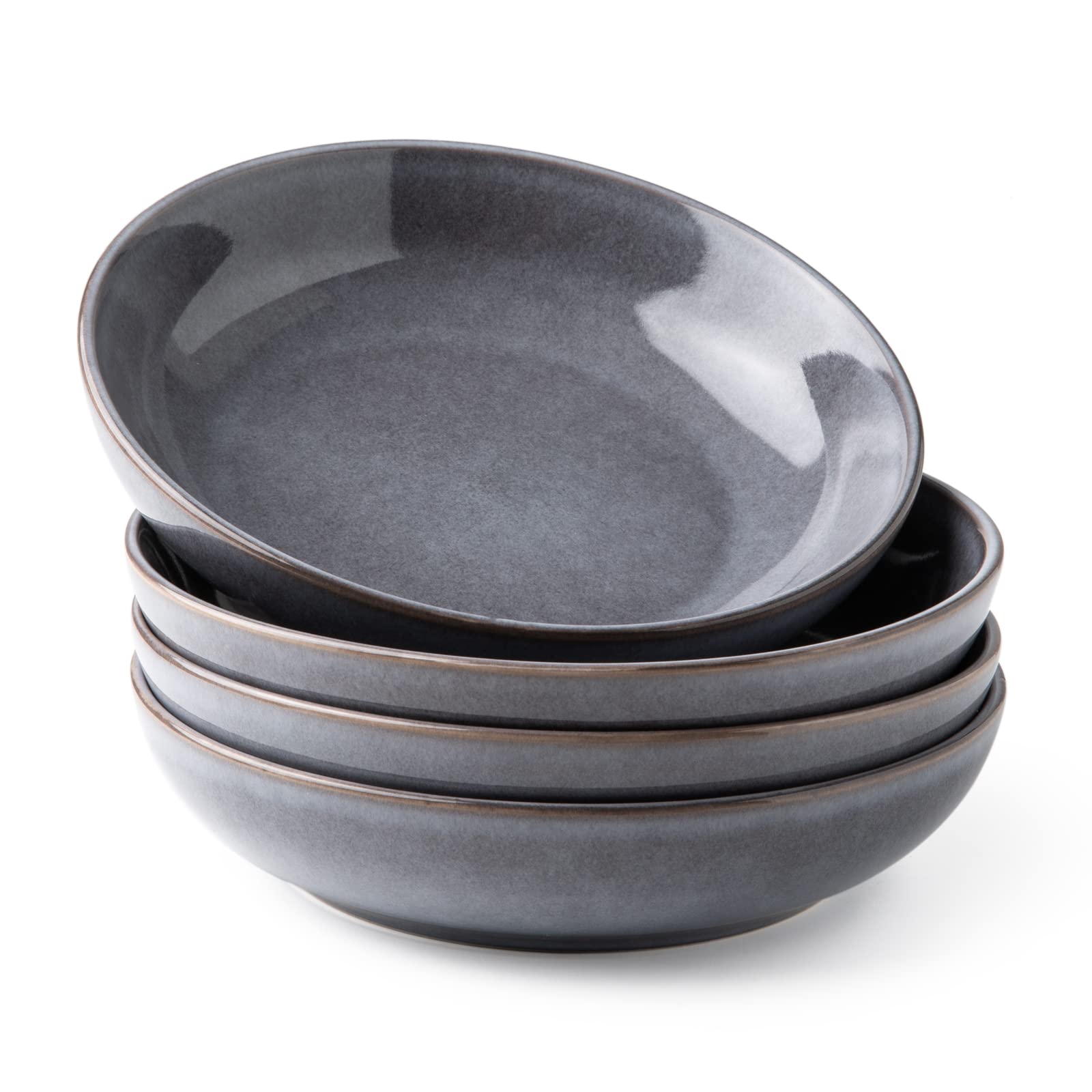 AmorArc 8.5'' Large Pasta Bowls, 36oz Stoneware Pasta Serving Bowls Set of 4 for Kitchen, Wide Bowls for Pasta,Salad,Fruit,Oatmeal, Microwave Safe, Reactive Glaze-Gray