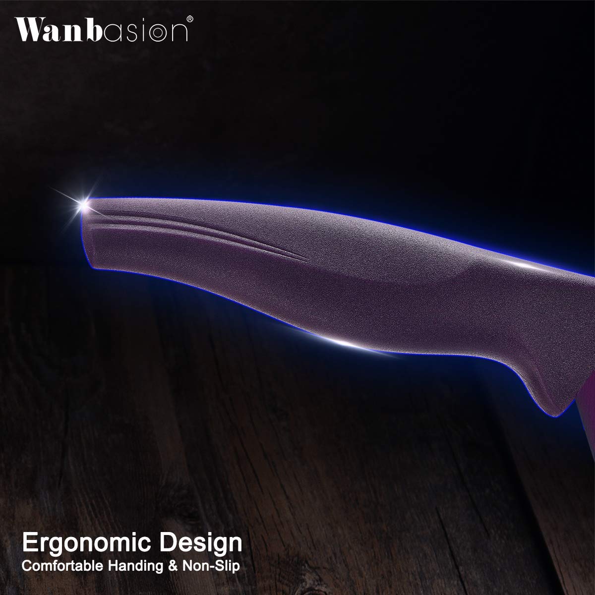 Wanbasion Purple Professional Kitchen Knife Chef Set, Stainless Steel, Dishwasher Safe with Covers