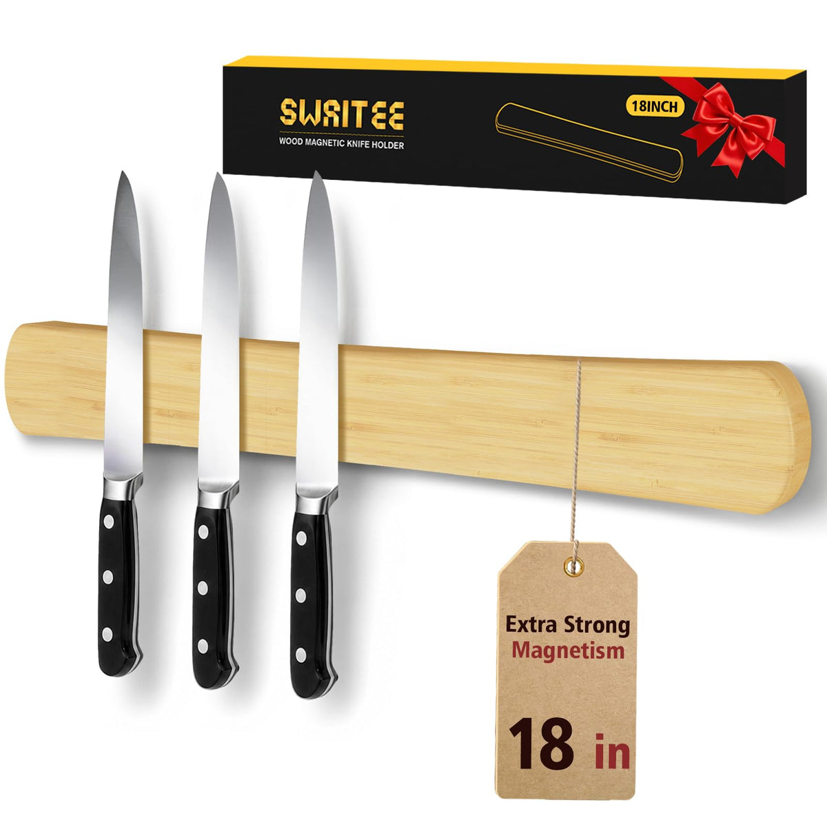 Magnetic Knife Holder, 16 Inch Acacia Wood Knife Strip for Wall or Fridge