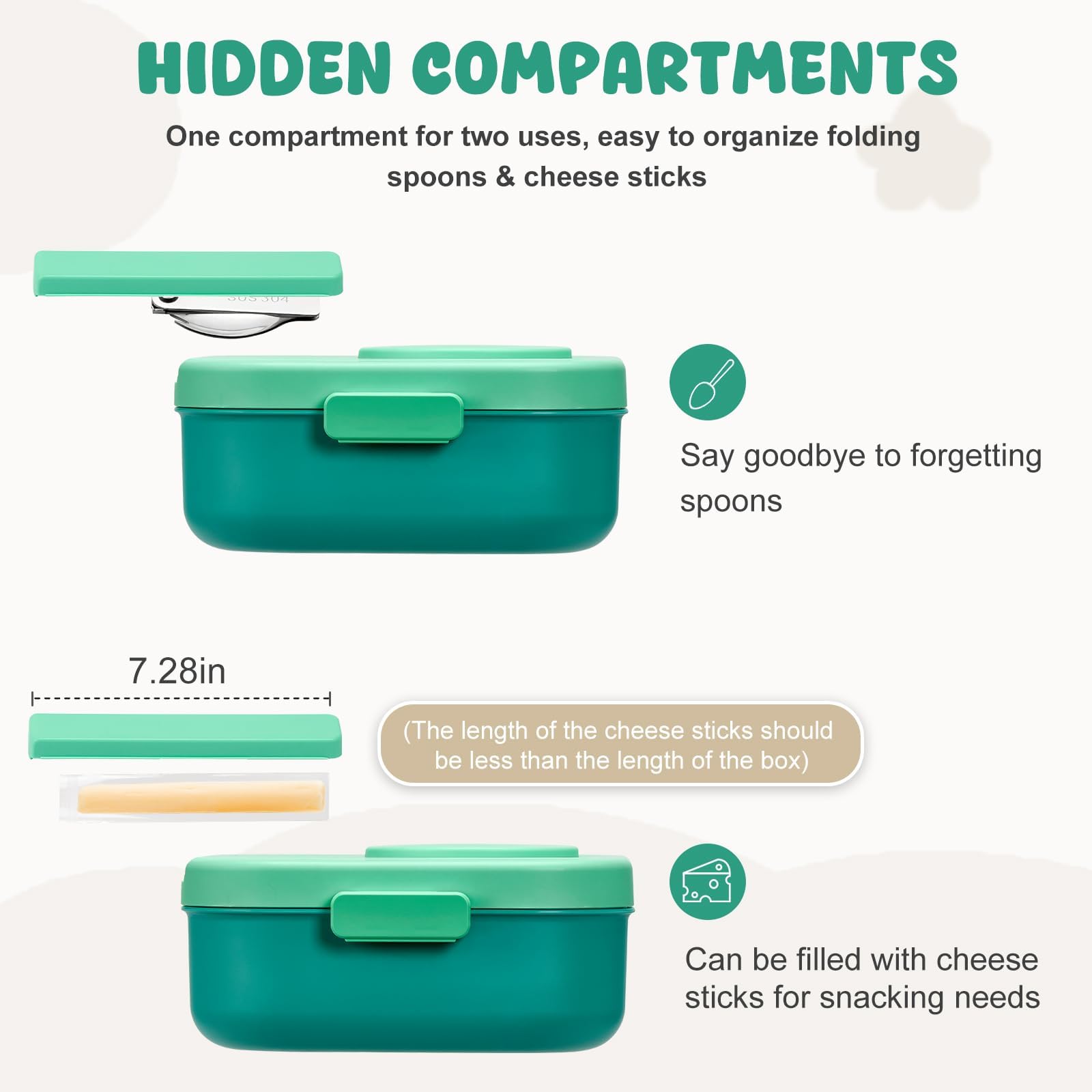 BOSEDSANG Bento Lunch Box with 12oz Soup Thermo,4 Compartments Lunch Box Containers, Spoon&Sauce Jar, BPA Free&Leak proof,Insulated Food Jar for Travel (Green)