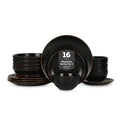 Stone Lain Brasa Stoneware 16 Piece Modern Dinnerware Set, Plates and Bowls, Service for 4, Black, Microwave & Dishwasher Safe