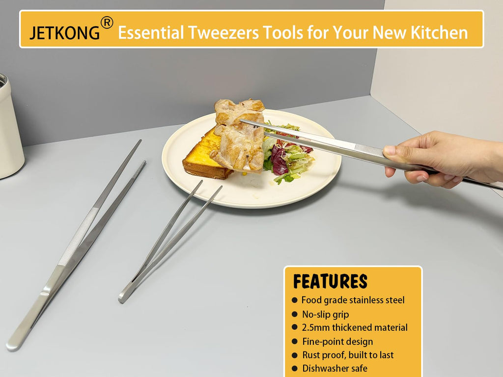 JETKONG 14 Inch Kitchen Tweezers Tongs Extra-Long Cooking Tweezers Stainless Steel Long Food Tweezer