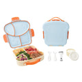 SAYAPE Kids Bento Lunch Box - Toast-Shaped 4-Compartment Lunchable Food Container with Sauce Cup, Utensils & Brush, BPA-Free, Reusable Snack Container with lid, Ideal for School & Travel - Blue