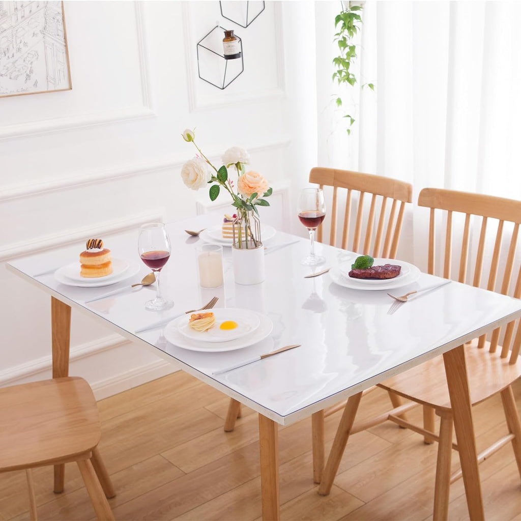 Eisdroma 40 x 40 Inch Clear Table Cover Protector, Clear Table Protector for Dining Room Table, 1.5mm Plastic Table Cover, Waterproof Table Pad for Kitchen, Office