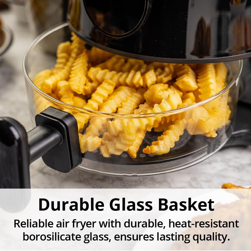Aria Air Fryer, Non-Stick Ceramic Build, Dishwasher Safe Ceramic Non Toxic Large Sized Airfryer Basket, Touchscreen Display & Auto Shutoff, BPA & Teflon Free with Cookbook (4 Qt Flip Flop (2+2))