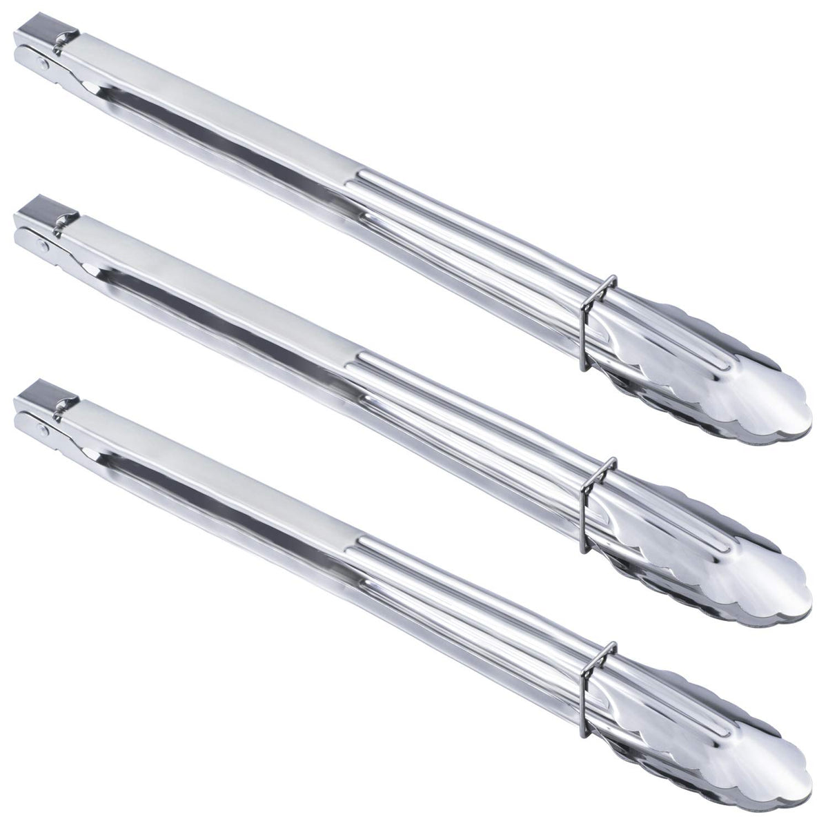 HINMAY 3PCS Stainless Steel Kitchen Tongs 7/9/12 Inch Cooking Tongs Set