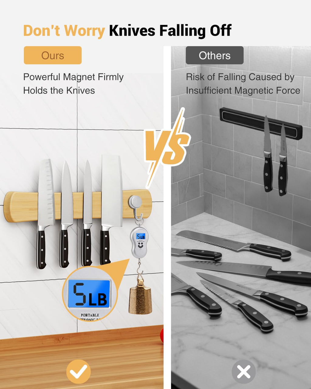 Magnetic Knife Holder, 18 Inch Bamboo Wood Knife Strip for Wall or Fridge