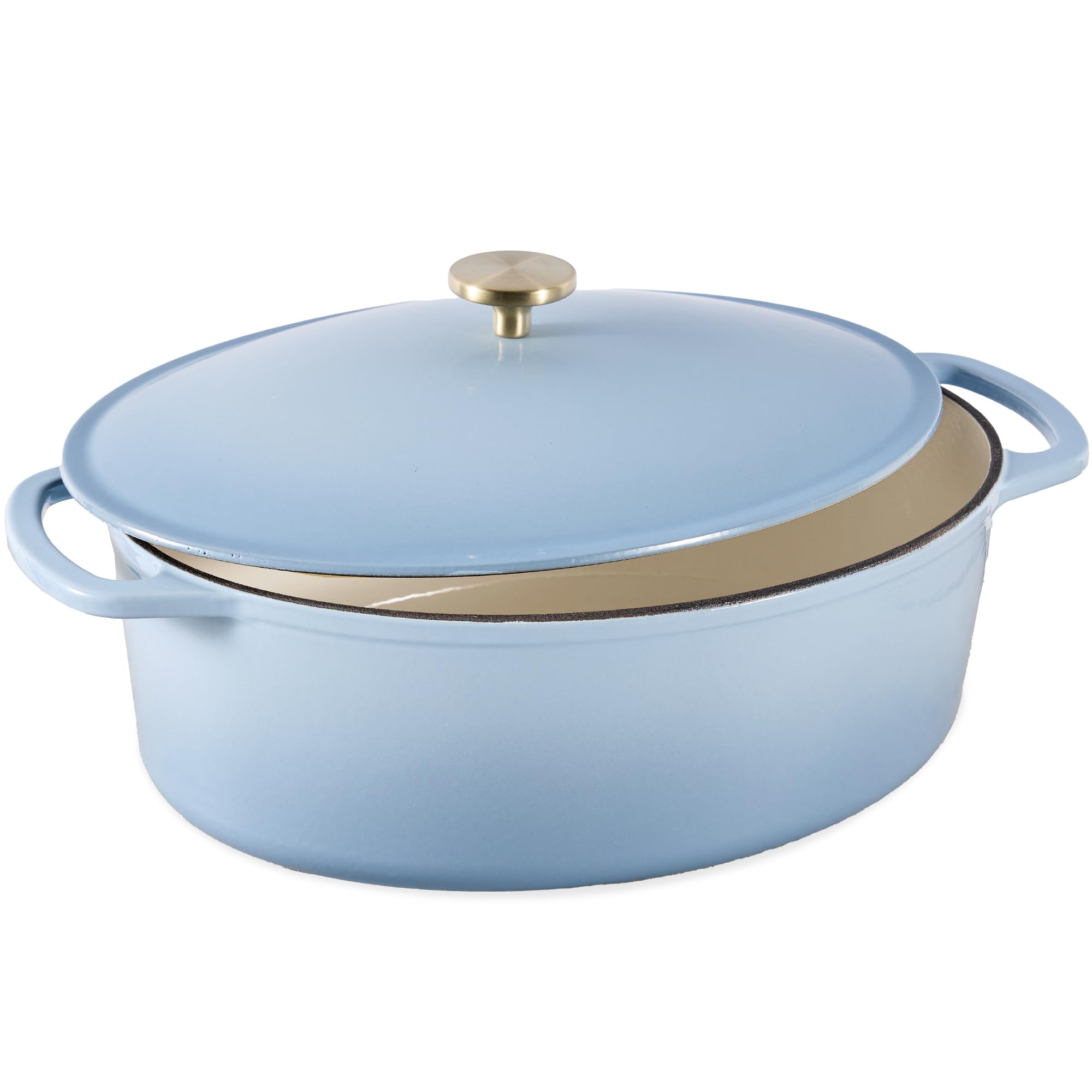 Best Choice Products Oval 7.5 Quart Enamel Cast-Iron Dutch Oven, Heavy-Duty Pre-Seasoned for Baking, Cooking w/Side Handles – Cornflower Blue