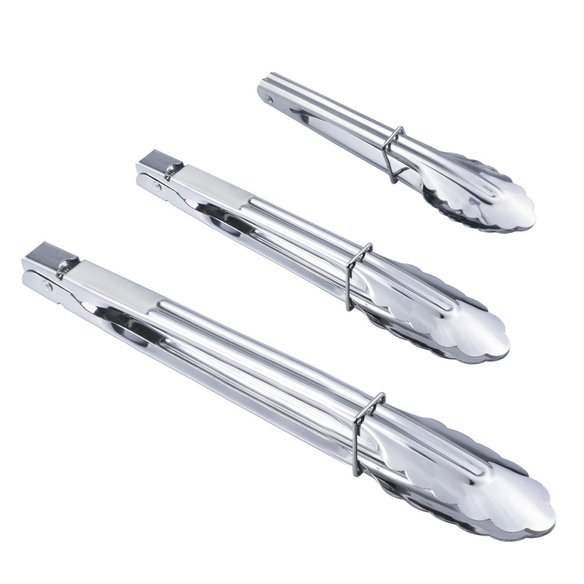 HINMAY 3PCS Stainless Steel Kitchen Tongs 7/9/12 Inch Cooking Tongs Set