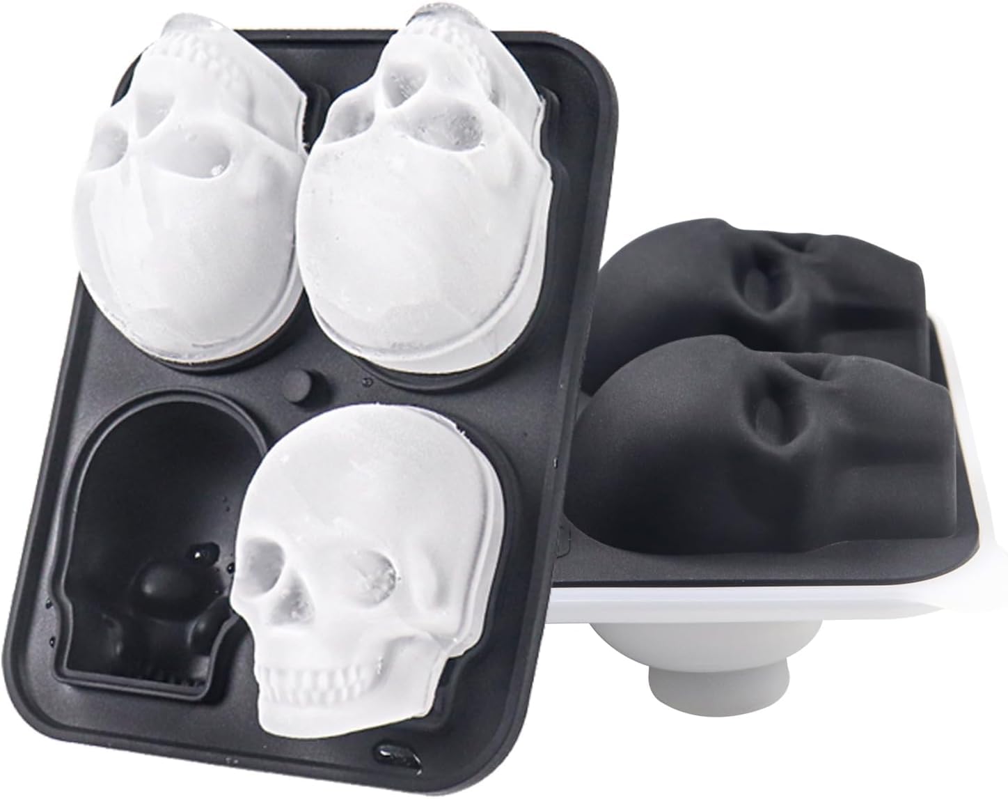 Skull Ice Cube Mold，Skull Cake Pan Silicone Mold，6-Cavity Silicone, or Halloween & Party Drinks (4 Cavity Large Mold)