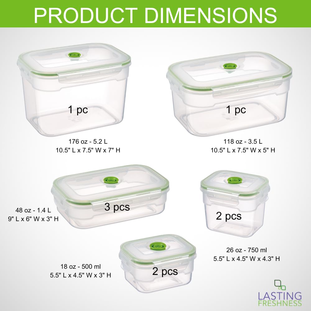 Lasting Freshness Vacuum Seal Food Storage Containers with Hand Pump – BPA-Free Plastic, Airtight Meal Prep & Leftovers Containers, Keep Food Fresh 5X Longer, 19-Piece Set