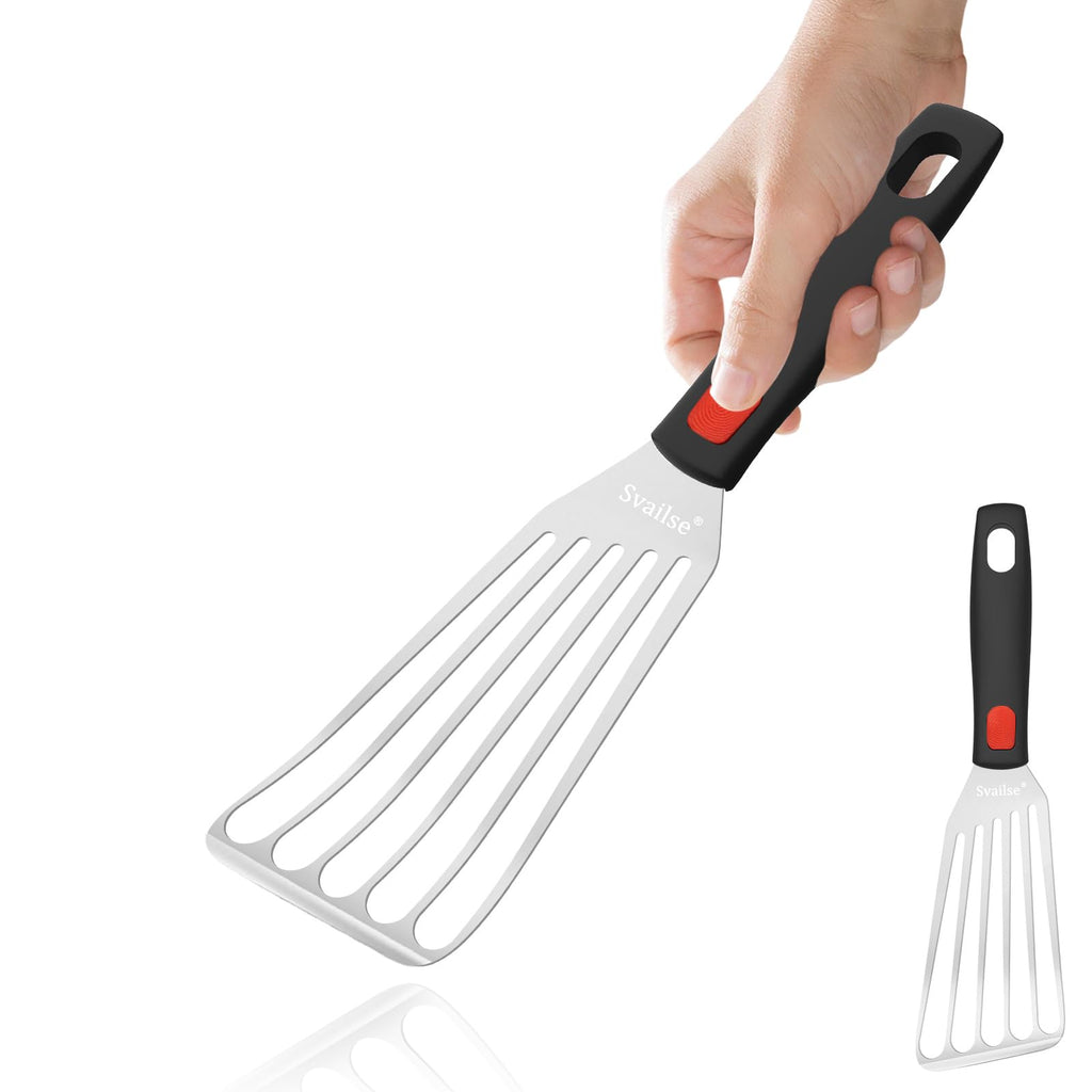 Fish Spatula Stainless Steel, Flexible Metal Spatulas with Silicone Handle, Slotted Turner for Kitchen, Cooking, Grilling, Flipping, Turning, Egg, Pancake and Burger (Small, 10.3 Inch)
