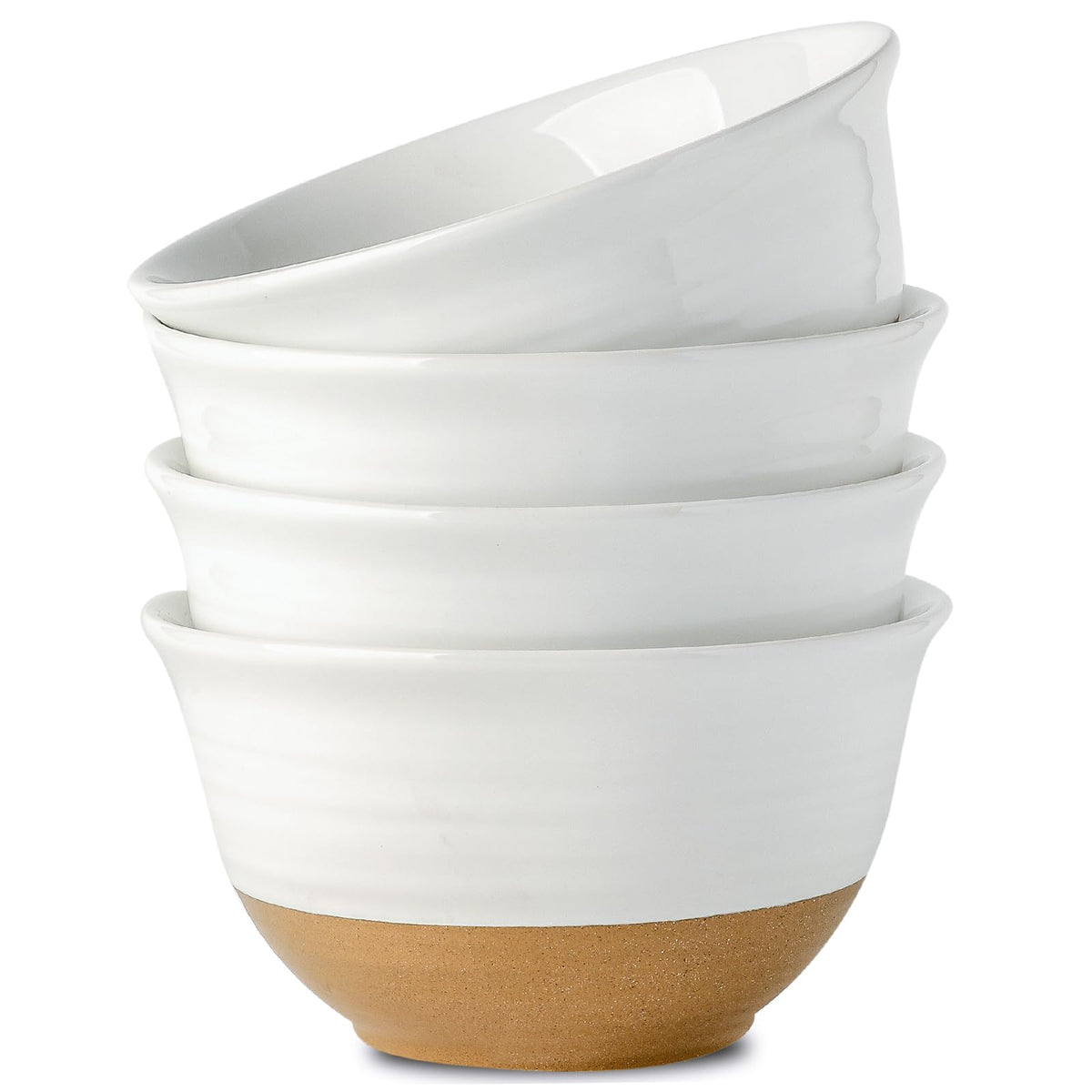 HASENSE Ceramic Serving Bowls Set of 4, 2.1/1.5/1.0/0.5 Qt White & Terracotta Stoneware Mixing Bowls, Farmhouse Bowls for Cooking, Prepping, Salad & Soup, Dishwasher & Microwave Safe, Serving Dishes