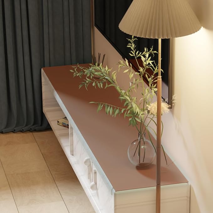 Leather Table Cover,1.8mm Thick,12x72 Inch Table Protector,Glass Table Protector,Table Sticker Cover,Desk Covers On Top of Desks.(Brown+Gray,12x72)