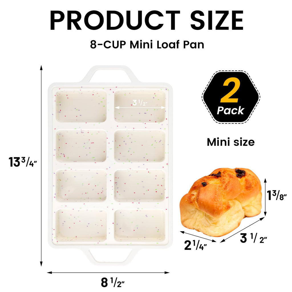 Vinino 2 Pack Mini Silicone Loaf Pans with Metal Reinforced Frame, 8-Cavity