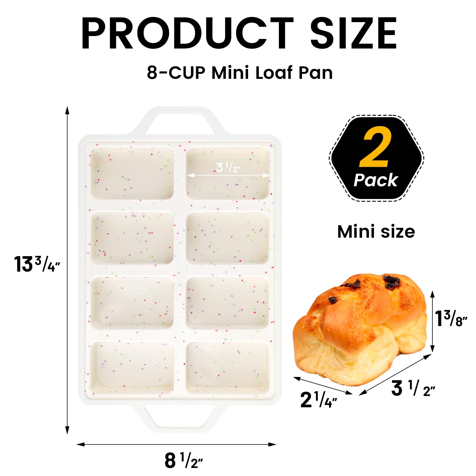 Vinino 2 Pack Mini Silicone Loaf Pans with Metal Reinforced Frame, 8-Cavity