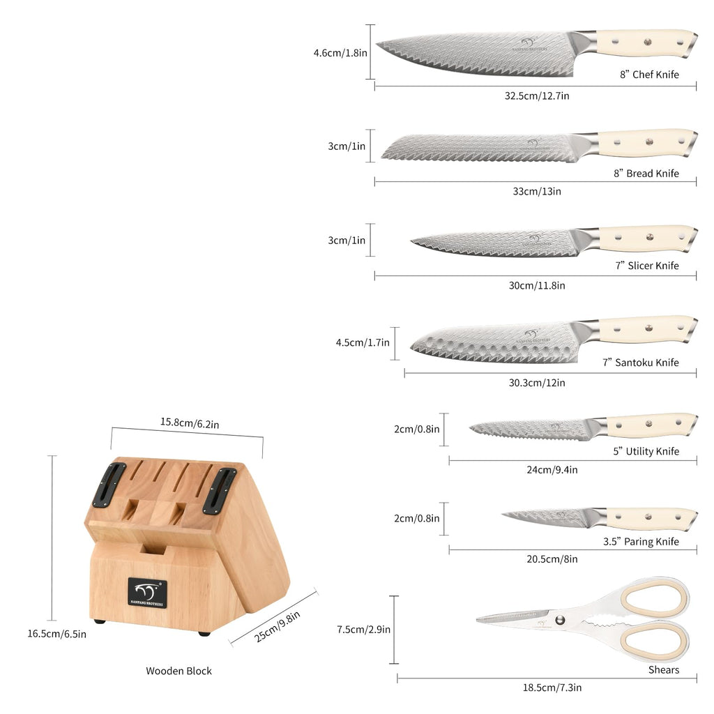 NANFANG BROTHERS® 10-Piece VG10 Damascus Knife Set, Rubberwood Block