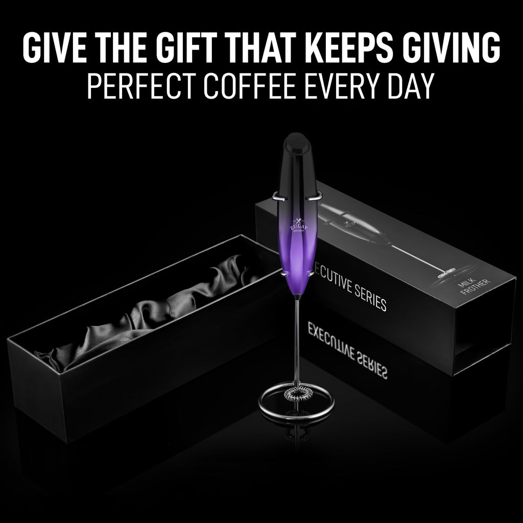 Zulay Kitchen Executive Series Luxury Gift Milk Frother – Handheld Electric Foam Maker for Coffee, Lattes & Hot Chocolate – Deluxe Finish, Great Gift for Coffee Lovers