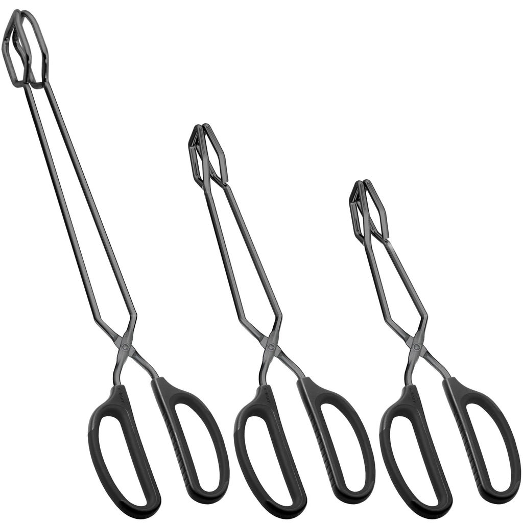 HINMAY 10" 12" 16" Stainless Steel Kitchen Scissor Tongs Set, Set of 3