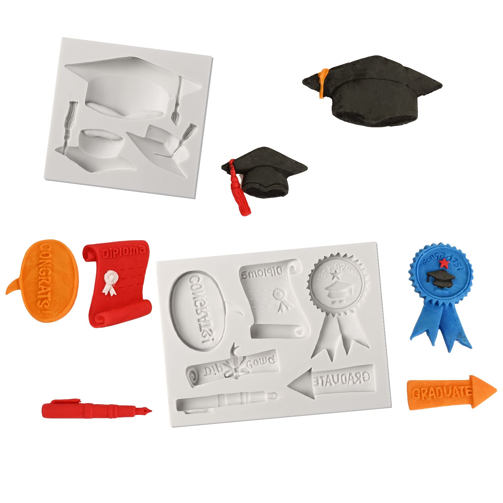 Sakolla Graduation Fondant Molds Silicone Doctoral Cap Diploma Chocolate Candy Molds Congrats Grad Congratulations Mould Cake Toppers Party Decorations for 2026 Graduation Celebration