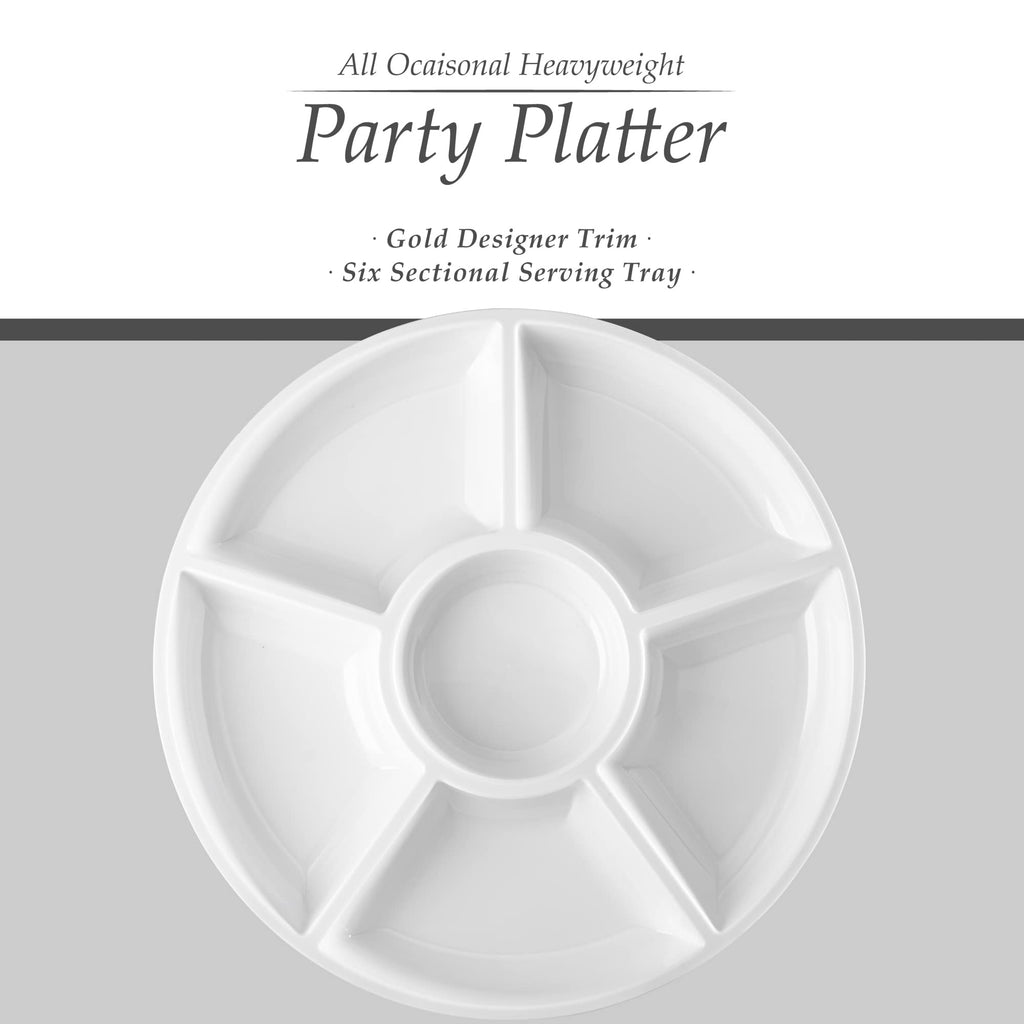 Plasticpro 6 Sectional Round Plastic Serving Tray/Platter (8, White)