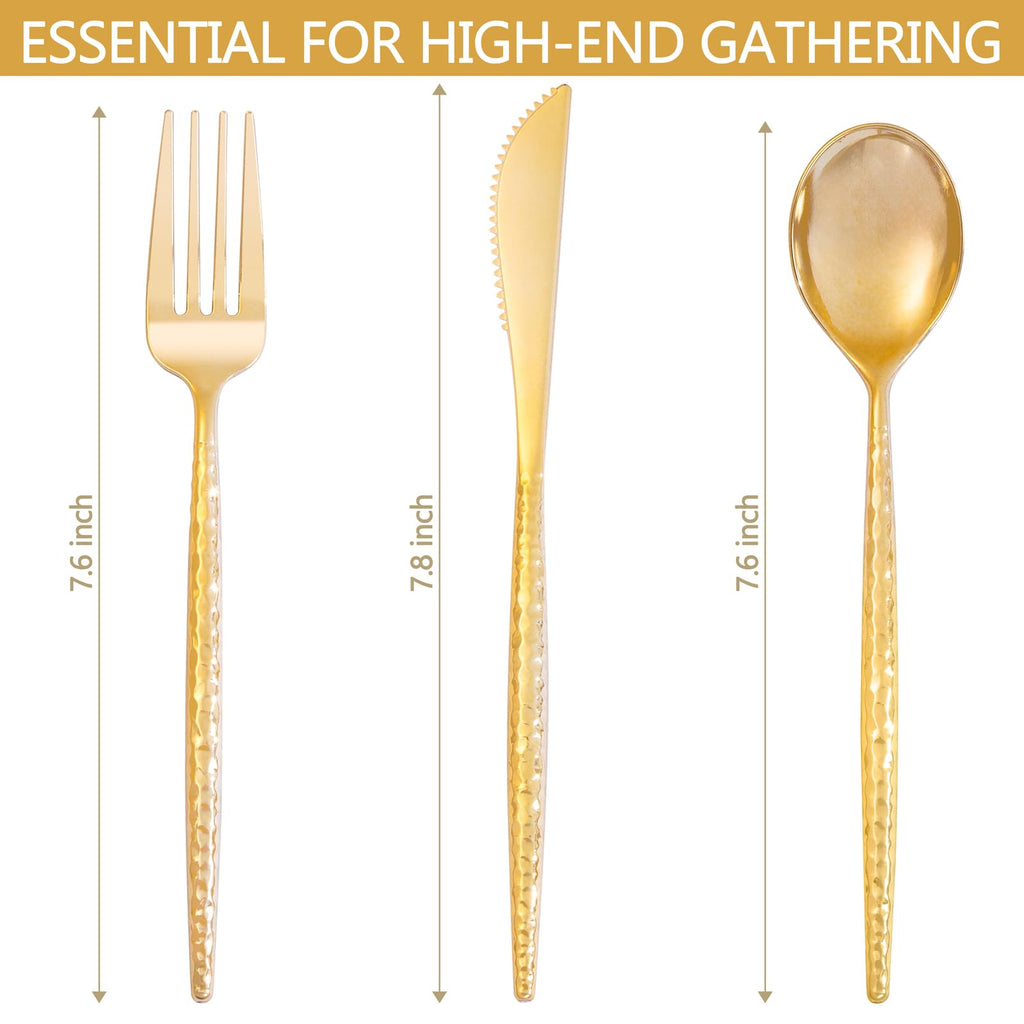 LIYH 102Pcs Gold Heavy Duty Plastic Silverware Set for Wedding Parties