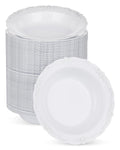 Bestluck 100 Pack White Plastic Bowls with Silver Rim
