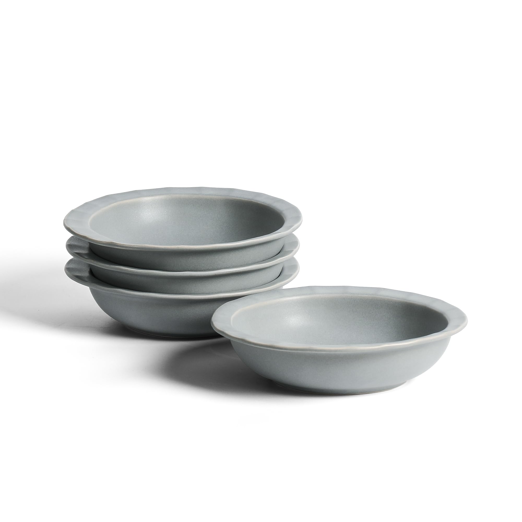 Stone Lain Oasis Stoneware Bowl Dish Set, 4-Piece Pasta Bowls - Ceramic Serving Dishes for Ramen, Fruit, Cereal, Dinner - Microwave & Dishwasher Safe, Grey Blue