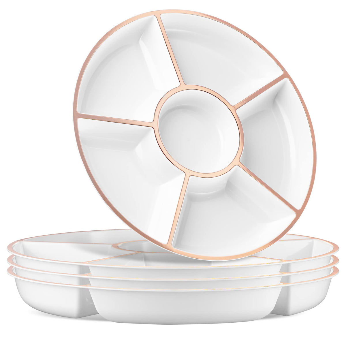 Plasticpro 6 Sectional Round Plastic Serving Tray/Platter (8, White)