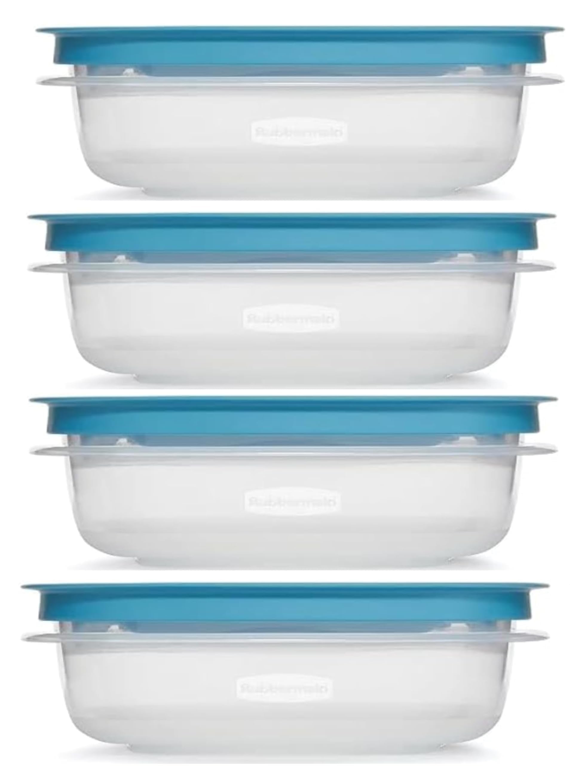 Utensilux Rubber maid 1.25 Cup Flex & Seal Leak Proof Lids Food Storage Container Set, Teal, Clear Meal Prep Flex Containers, 4 Piece Bundle Set