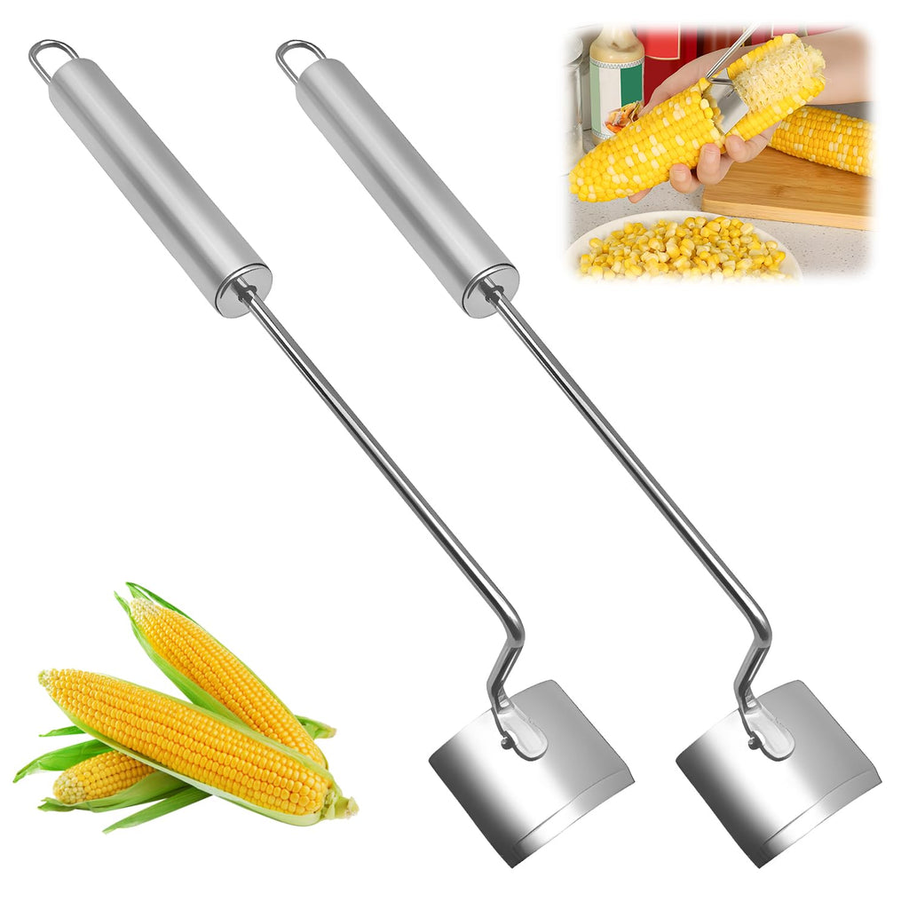 Stainless Steel Corn Peeler, Corn Cob Stripper, Long Handle Stainless Steel Corn Stripping Tool, Corn on the Cob Remover, Easy Clean Corn Cob Peeler for Home Kitchen and Outdoor Dining (2pc)