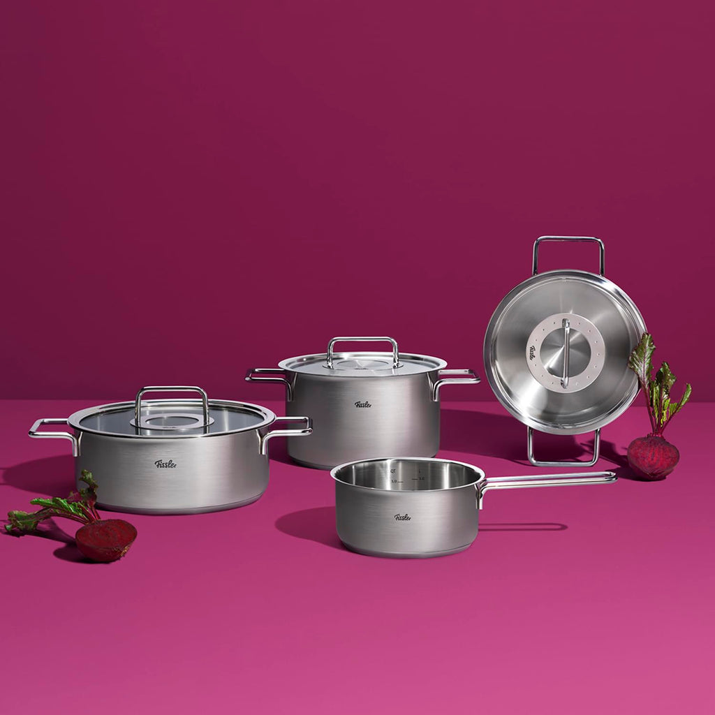 Fissler Pure Collection 4.1 Quart Stainless Steel Rondeau with Glass Lid, All Stovetops Including Induction, Rivet-Free, Oven Safe to 450°F, Dishwasher Safe